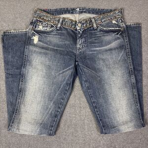 7 for all MANKIND STUDDED WAIST  "A" POCKET DISTRESSED DENIM JEANS SIZE 30